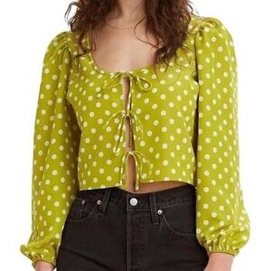 NEW Levi's Green Daisy Print Tie Front Puff Sleeve Cropped Blouse Size S